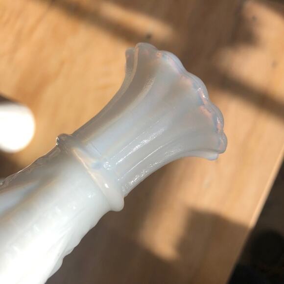 Collection of 3 Vintage White Milk Glass Stars & Bars 6” Vases - Picture 4 of 6